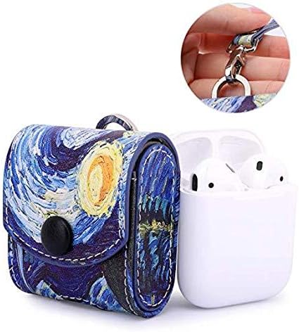 MoKo Case Fit AirPods 1/AirPods 2, Magnetic Snap Closure Protective Cover Carrying Pouch Pocket, with Holding Strap, for AirPods 1 & AirPods 2 Charging Case - Starry Night