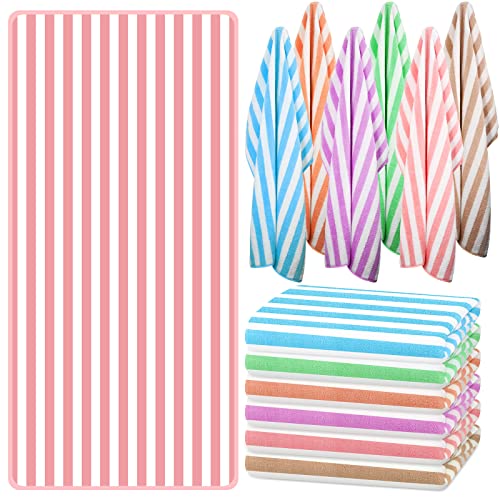 Jecery 12 Pieces Striped Beach Towels Bulk Oversized Pool Towel Pack Absorbent Soft Quick to Dry...