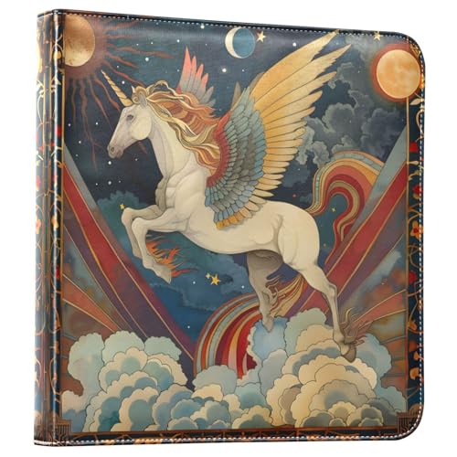 JIPONI Unicorn Horse Flying Large Photo Album, DIY Leather Cover Scrapbook Albums for 4x6 5x7 6x8 Pictures, Self Adhesive Memory Book for Wedding, Baby, Family
