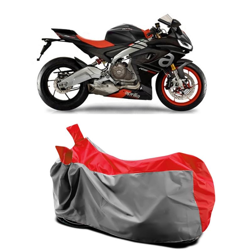 Image of DUFFEL-Two Wheeler Bike Body Cover Compatible for Aprilia Rs 660 Heat Protectio /UV-Rays /Birds Dropping /DustProof /Waterproof All Variants [Gray Red]