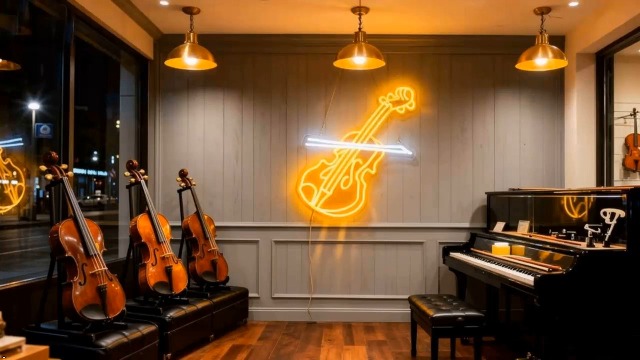 Violin LED Neon Sign, Music Player Neon Signs, Music Instrument