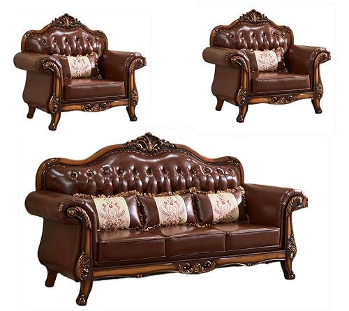 Image of Royal Carved Wooden Sofa Set | 3+1+1 Seater | Antique with Button Tufted Velvet Upholstery | Victorian Style Living Room Furniture Tufted Sofa Set Grey 3-Piece (Design 3)
