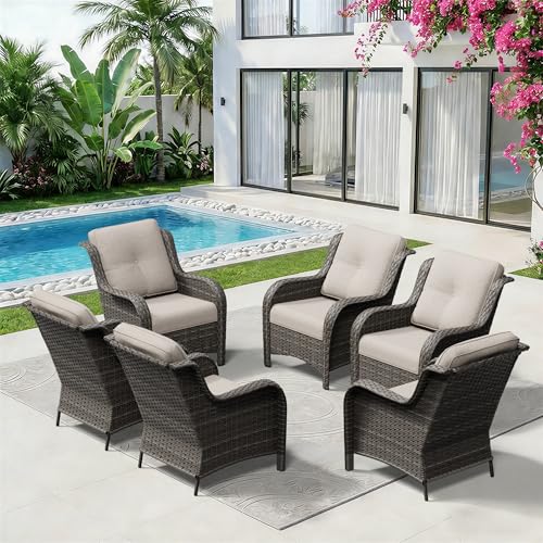 Image of 6 Piece Outdoor Wicker Patio Furniture Set, Patio Chairs Set with Thickened Olefin Cushions, High Back and Deep Seating, Hand-Woven PE Rattan for Porch, Deck