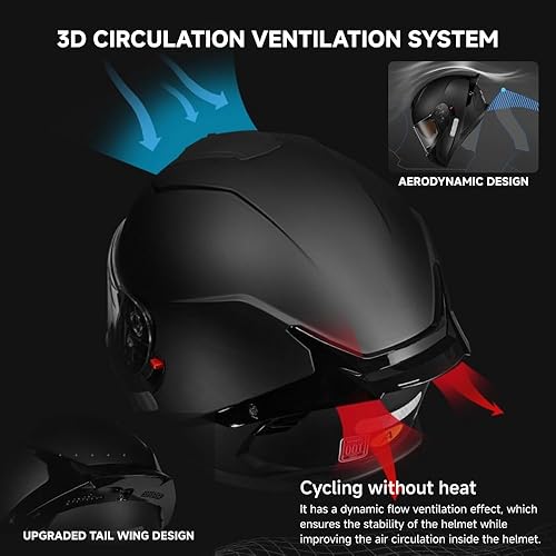 Miniatura 4 de Casco de motocicleta Bluetooth aprobado por DOT, casco de motocicleta de cara completa para adultos y hombres, doble visera con altavoces, casco con