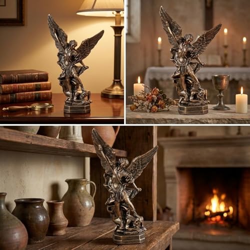 Estatua San Miguel Arcangel 8.5 pulgadas acabado bronce miniatura 4