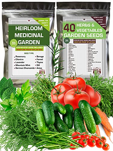 Supreme Vegetable, Lettuce, Greens And Medicinal Herbal Seeds For Planting Indoor, Outdoor And Hydroponic - Non-Gmo, Usa Grown - Total 50 Individual Bags With Most Needed Heirloom Seeds #TOP22