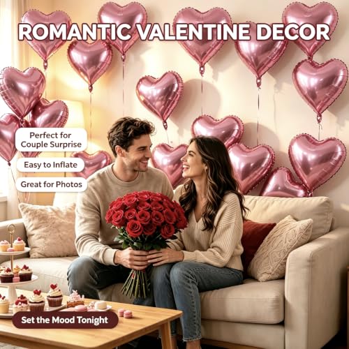 Image of 50 Pcs Pink Heart Balloons,5 Inch and 10 Inch Heart Foil Balloons Love Balloon Valentine Balloon for Birthday Party Wedding Engagement Party Baby Shower Valentine Day Decorations