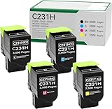 C231HK0 C231HC0 C231HM0 C231HY0 High Yield Toner Cartridge Replacement for Lexmark C2325 C2425 C2535 MC2325 MC2425 MC2535 MC2640 Printer (Black 3500 Pages,Colour 2500 Pages)