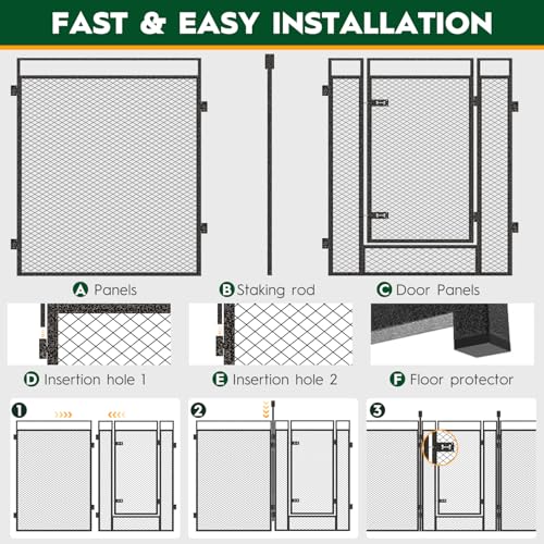 Image of Dog Fence with Safety Mesh, 32 inch Height 16 Panels Metal Pet Playpen Indoor Outdoor, Portable Dog Fence Outdoor for Yard,Camping& RV | Black-Silver
