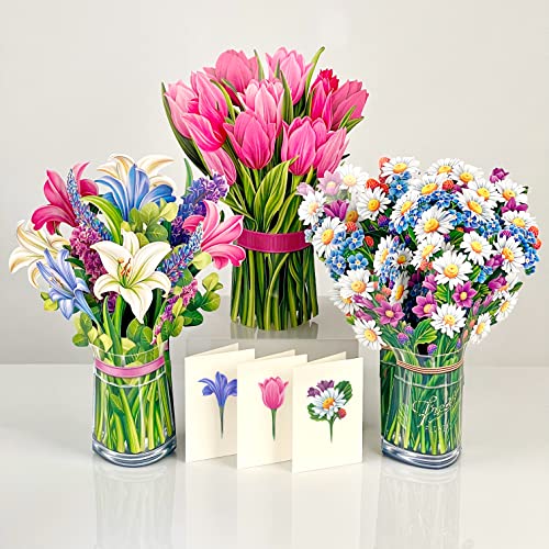 Freshcut Paper Pop Up Cards, 12 Inch Life Sized Forever Flower Bouquet 3D Popup Greeting Cards With Note Card And Envelope (Affection & Friendship 3Pk) #TOP1