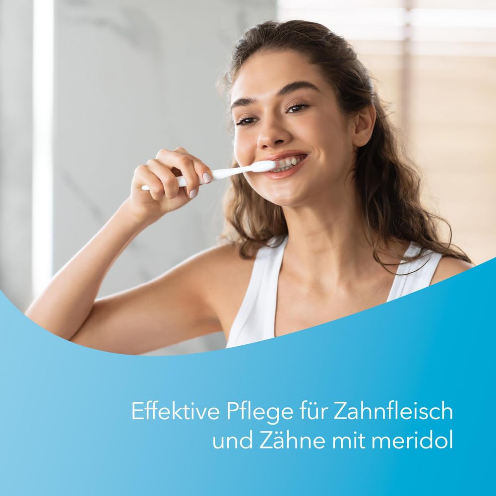 meridol Szczoteczka do zębów ochrona dziąseł, średnia, 1 sztuka – ręczna szczoteczka do zębów do delikatnego czyszczenia zębów na brzegu dziąseł