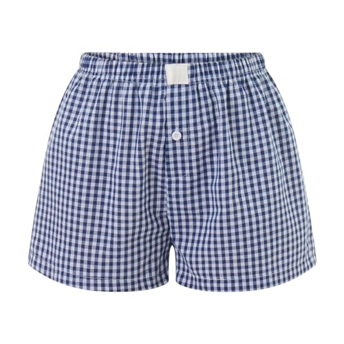 Image of Womens Boxer Shorts Gingham Y2k Pajama Cute Plaid Striped Print Lounge Sleep Shorts