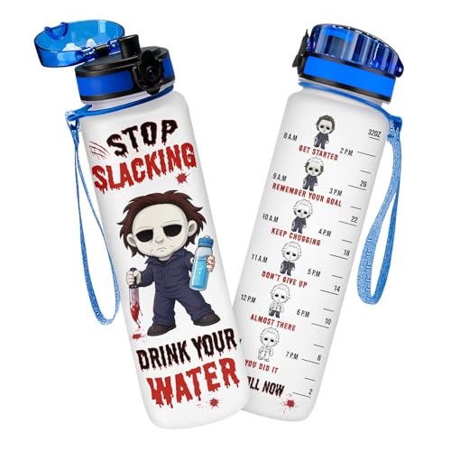 GEPOSTORE Horror Movie Water Bottle 32oz, Time Makrer Gift for Him