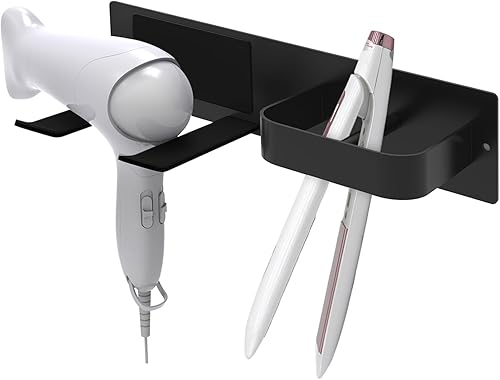 Adorila Soporte para secador de pelo montado en la pared, soporte autoadhesivo para secadora de pelo, organizador de herramientas para el cabello