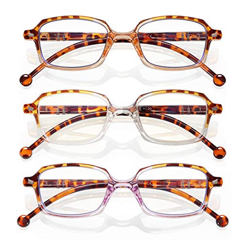TISHUI 3er Pack 1.75 Lesebrille Blaulichtblockierung, stilvolle rechteckige Computerleser Frauen Männer, Vergrößerungsbrille 1.0 Anti-UV-Strahlung / Überanstrengung der Augen Cover