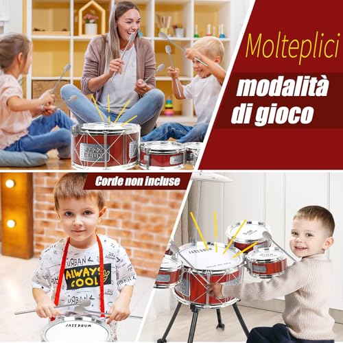 Batteria per Bambini, 5 Tamburis Bambini, 8 Pezzi