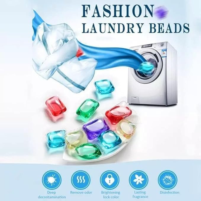 Image of Portable Laundry Detergent Gel Capsules - Travel-Friendly Laundry Beads for Clothes Cleaning | Liquid Washing Pods for Home, Dorm, Bathroom & Travel Multicolor (100)