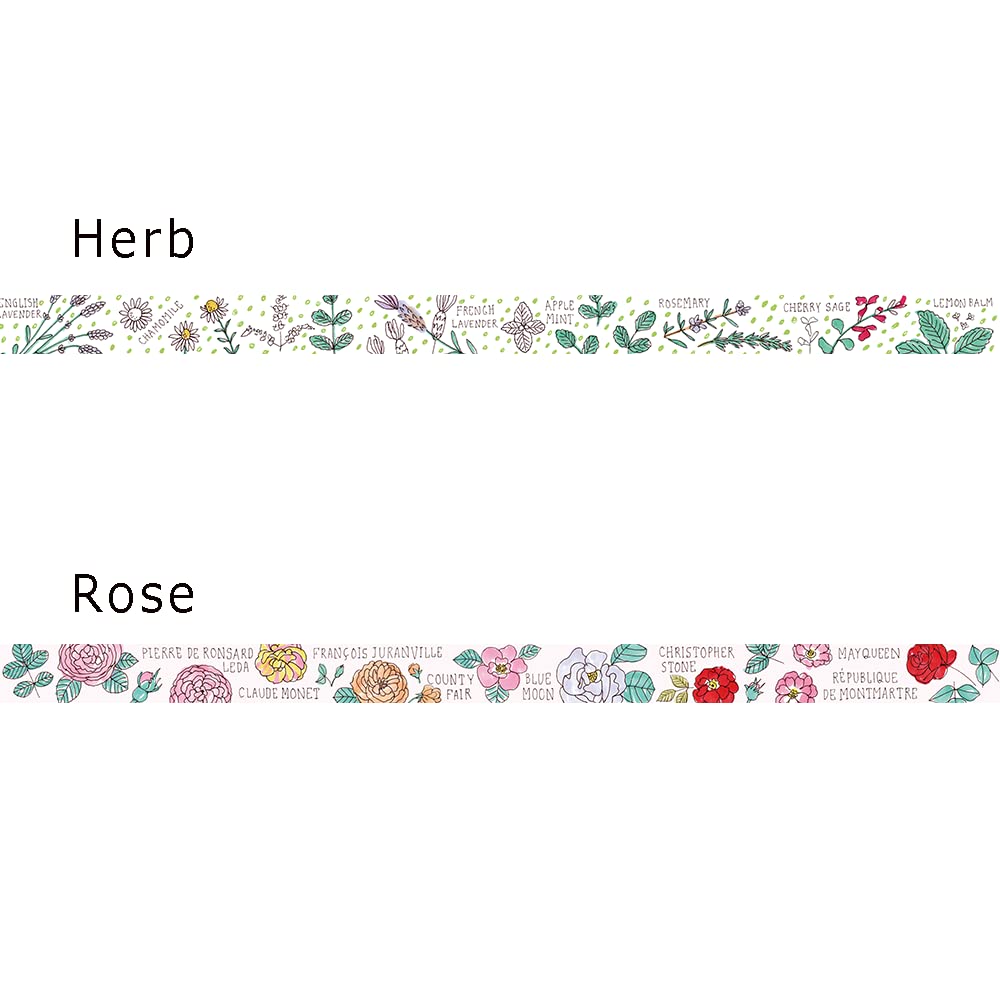 Seal-do ks-mt-12061 Heavenly Garden Masking Tape, Shinzi Katoh Herb Rose, Set of 2 Rolls