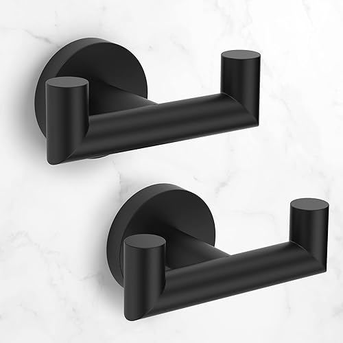 Miniatura 1 de Paquete de 2 ganchos dobles para toallas de baño, ganchos de ducha de acero inoxidable SUS304, colgador de toallas de mano para baño, dormitorio,