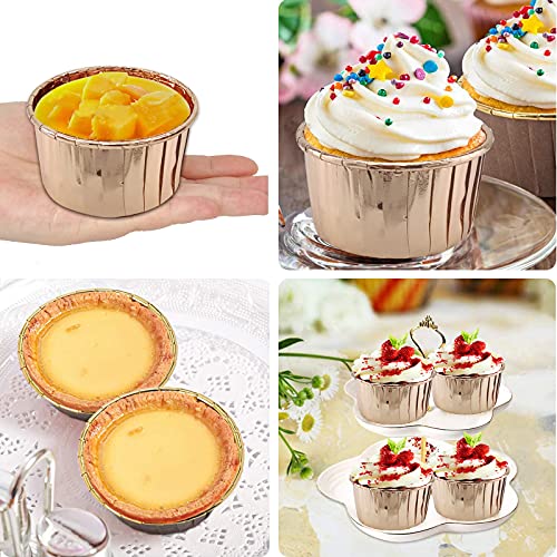 5.5 Oz Baking Cups With Lids 50 Pack,Lnyzqus Foil Cupcake Liners Muffin Tins,Disposable Ramekins Pans Muffin Cups Jumbo Cupcake Wrappers Holders For Wedding Party-Champagne #TOP5