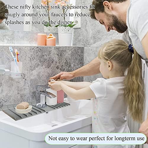 Kunnaa Kitchen Silicone Faucet Sink Splash Guard, Silicone Faucet Handle Drip Catcher Tray, Silicone Splash Guard for Sink, Silicone Sink Mat for Bathroom, Kitchen and RV