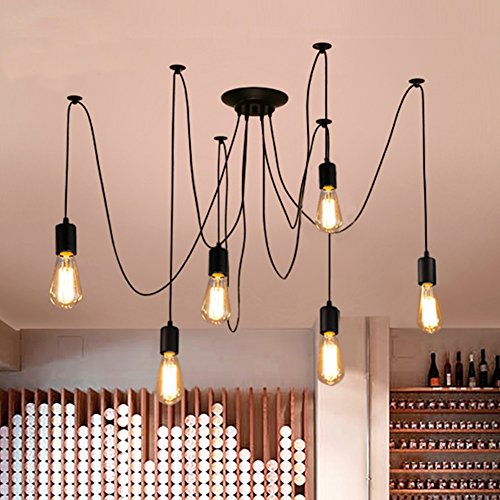 Zhma Classic Spider Pendent Lamps, Ajustable Diy Ceiling Spider Light E27, Rustic Chandelier, Industrial Hanging Light Dining Hall Bedroom Hotel Decoration, 6 Arms(Each With 1.7M Wire) #TOP5