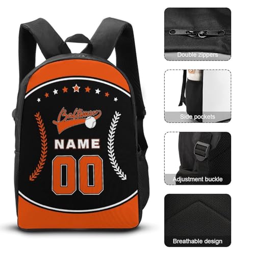 Custom Baltimore Backpack 3pcs Bag Set Lunch Bag Pencil Case Personalized Name Number Fan Gifts for Men Women Boy Girl3