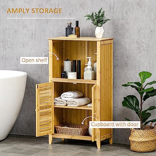 Homcom US834-2870131 Bamboo Floor Cabinet Bathroom Floor Cabinet Living Room Organizer Tower thumb #4