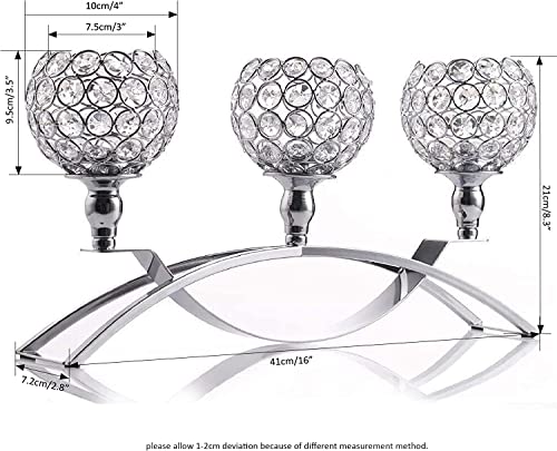 Vincigant 3 Arm Crystal Candle Stick Holders For Table Centerpiece, Silver Candelabra Ornaments For Wedding Christmas Dinning Room Decorations,Gifts Boxed #TOP5