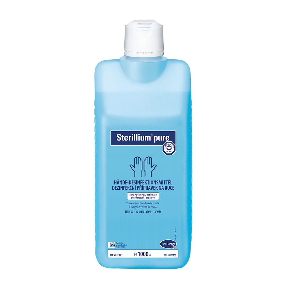 10 Stück Hartmann Hartmann Sterillium® pure, Händedesinfektionsmittel, V: 1l, blau, L: 9cm, B: 9cm, H: 22cm, Karton