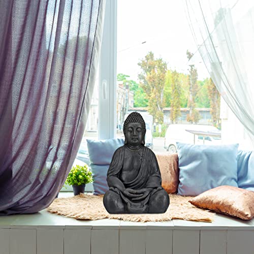 Statue de Bouddha pour jardin zen et terrasse : sculpture Relaxdays gris clair - 6