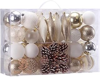 Sea Team 73-Pack Assorted Shatterproof Christmas Ball Ornaments Set Seasonal Decorative Hanging Ornament Set with Reusable Hand-held Gift Package for Holiday Xmas Tree Decorations, Gold
