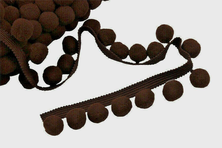 XL 2cm Pom Pom Bobble Trim Fringe Pompom Trimming Cushions Curtains Home Decor Lampshade Sewing Craft Projects - Dark Brown - 5 Metres
