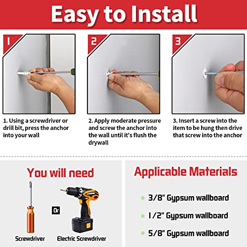 #8 Drywall Anchors, 40Pcs Wall Anchors And Screws For Drywall, Plastic Self Drilling Drywall Anchors, 20 Self-Tapping/Threaded Sheetrock Anchors + 20#8 X 1-1/4'' Screws, 50Lb Hanging And Mounting #TOP4
