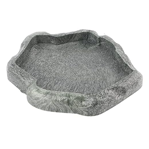 Sheens Alimentador de Reptiles, Resina de Roca Reptil Alimento y Agua Recipiente de alimentación Terrario para Mascotas Plato de Plato para Tortuga Lagarto Iguana de camaleón(S-Verde)