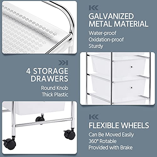 Miniatura 6 de Yaheetech Carrito Auxiliar Con Ruedas Carro De Almacenamiento Con Cajones Carro Organizador Plastico Cajoneras Oficina Para Transporte Blanco