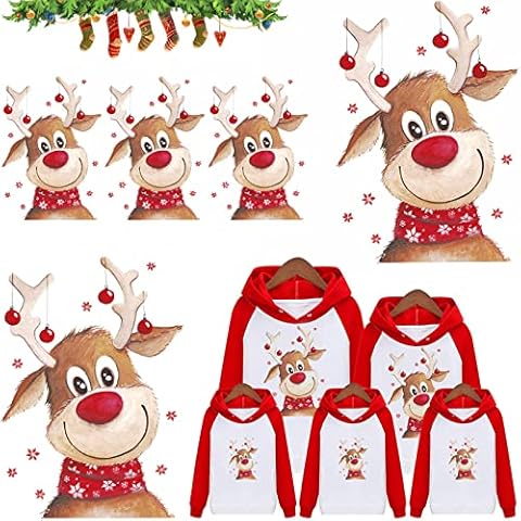 5Pcs Christmas Iron on Transfers for T-Shirts, Deer Iron on Transfers for T-Shirts，Merry and Bright Iron on Decals, DIY Crafts Applique for Family Party Favors Cover