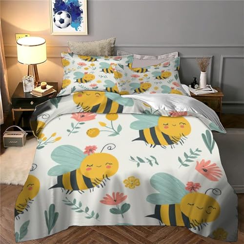 Parure de lit abeilles 140x200 avec housse de couette microfbre 3D douce pour enfant - 6