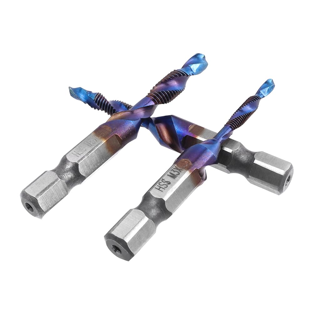 Treki Lot de 6 tarauds combinés M3 M4 M5 M6 M8 M10 - Tarauds manuels - Tarauds hélicoïdaux avec 6,35 mm - Pour visseuse sans fil - Taraud manuel HSS
