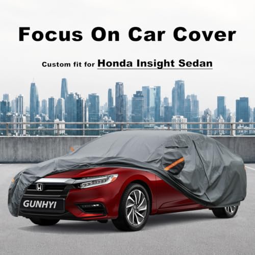 Image of GUNHYI Premium Car Cover Custom Fit Honda Insight, 16 Layers Heavy Duty Car Cover Waterproof All Weather with Zipper Door for Sun Rain Snow Dust Uv Protection