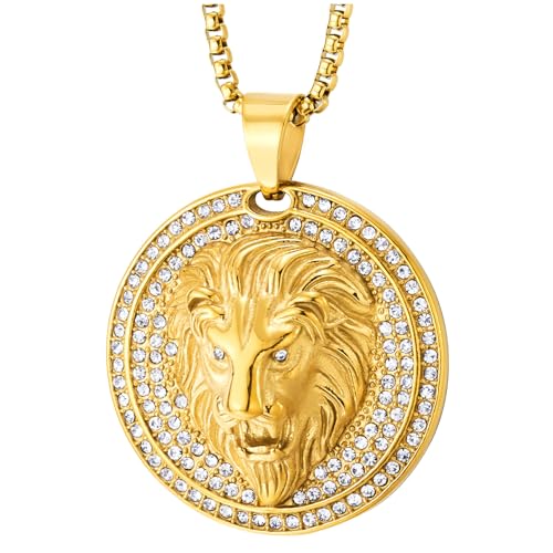 Chaîne Wheat avec pendentif tête de lion 3D doré et zircone homme