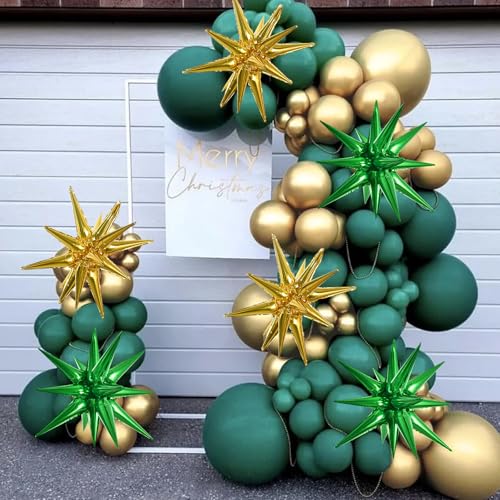 Image of TONIFUL 8 Pcs Green and Gold Explosion Star Foil Balloon Party Decoration | 22 Inch Large Mylar Star Balloon for New Year Christmas St. Patrick's Day Safari & Dinosaur Themed Kids Birthday Party Decor