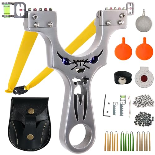 AGKCIHVEN Slingshot, Hunting Sling Shot for Adults, Professional Stainless Steel Tactical Slingshots Set with 1 Ammo Pouch, 9 flatbands 4 Target &100 Ammo Balls for Outdoor Catapult Game