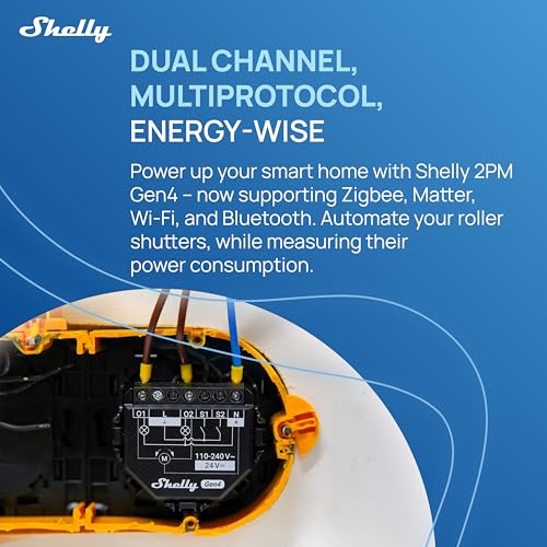 Shelly 2PM Gen4 - Interruttore Relè Intelligente Wi-Fi, 2 Canali, 16A, Monitora Il Consumo Di Energia, Tapparelle, Nessun Hub Richiesto, Certificato Matter, Alexa, Google, Homekit, Zigbee (2 Pezzi) - 2