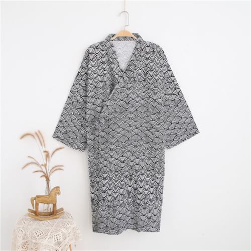 Image of SIQITECHNO Men Kimono Robe Cotton Yukata Spa Sauna Bathrobe Sleepwear Japanese Kimono for Women Loungewear Nightgown Dressing