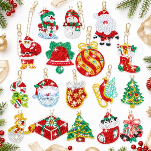 Yaomiao 17 Pcs Double Sided Diamond Art Christmas Ornaments Keychains 5d