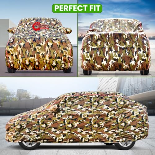 Image of Waterproof Car Body Cover for Range Rover Velar with Mirror Pocket, Soft Cotton Lining, Triple Stitched, Full Bottom Elastic (Heat Resistant Jungle Print with Red Piping)