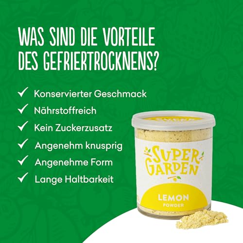Super Garden Gefriergetrocknetes Zitronenpulver aus 100% Naturfrüchten - Zuckerfreies Fruchtpulver für Smoothies, Desserts & Getränke - Vitamin-reiches Gewürz für Müsli & Joghurt - 80g