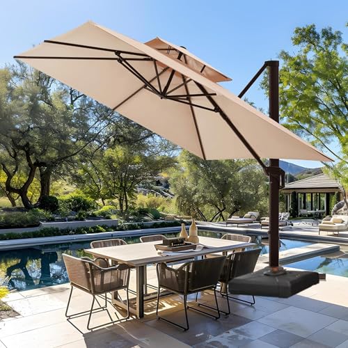 Image of THESHELTERS - Premium Garden Umbrella 360 Degree Rotating Stylish and Durable Outdoor Garden Umbrella with Heavy-duty Water Base (95Kgs)- Patio and Lawn Umbrella, 2.5x2.5m Big Size Outdoor Umbrella with Stand