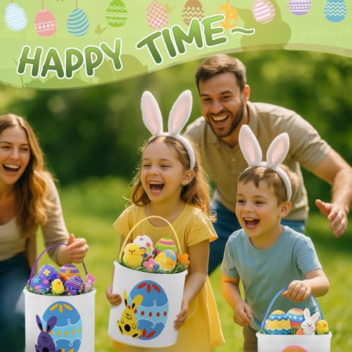 Image of Honeydak 6 PCS Easter Basket for Kids Canvas Bunny, Color 5 Egg Bunny